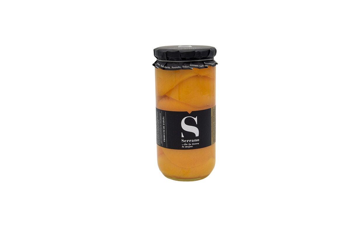 Melocotón en almíbar mitades frasco 1Kg.  Serrano